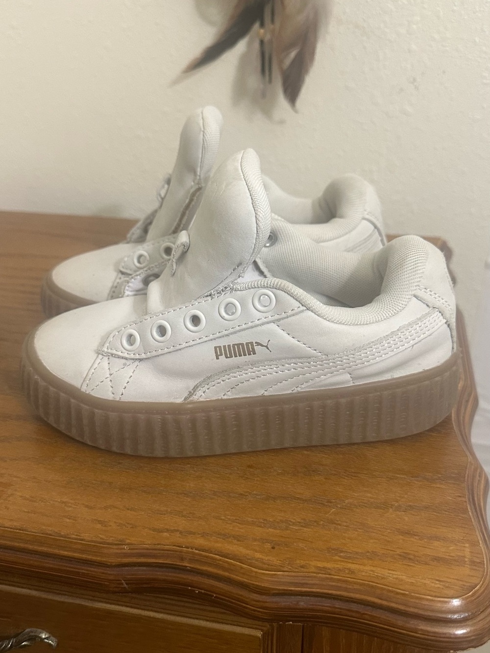 Puma White o cream.             Leather Platform Sneakers with Gum-Style Sole